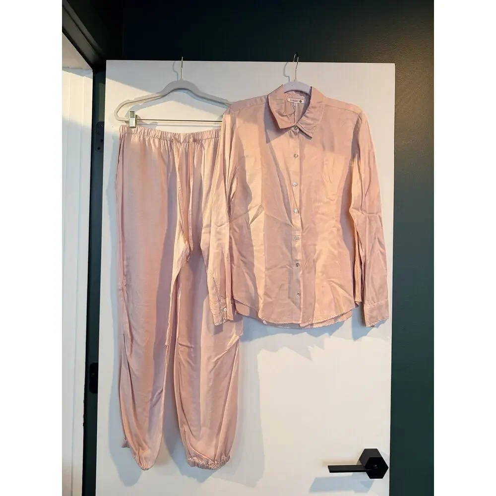 Sundry Button Up Top and Parachute Pant Set in Pink Quartz - M/L, NWT